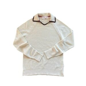 Orlebar Brown Doddick Knitted Merino Wool Polo Sweater White Sand Size Small